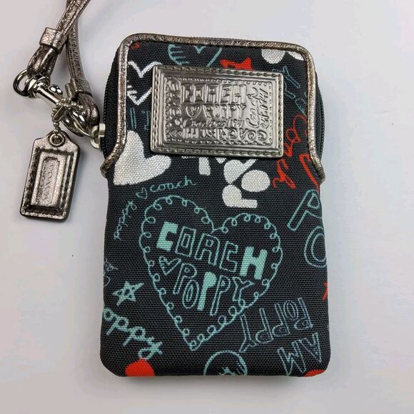 Coach Signature Poppy Cell Phone Camera Case Wristlet Wallet - Picture 2 of 5